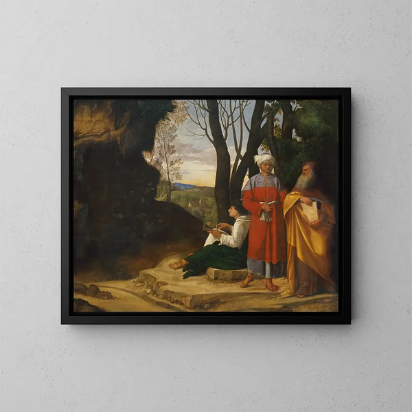 Tre filosoffer - Giorgione — indrammet kunstværk på væggen