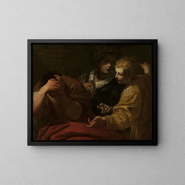 Joseph tolker drømme i Faraos palads - Giovanni Antonio Burrini — indrammet kunstværk på væggen