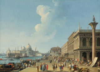 Venedig, set fra Piazzetta mod vest mod Dogana og Santa Maria della Salute, med Zecca, Sansoviniana-biblioteket og Saint Theodore-søjlen - Giovanni Battista Cimaroli — visning af kunstværket