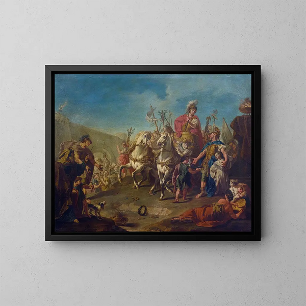 Alexandre triumferende i Babylon - Giovanni Battista Pittoni — indrammet kunstværk på væggen