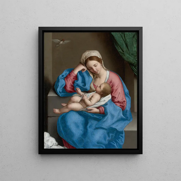 Giovanni Battista Salvi da Sassoferrato - Madonna With The Infant Christ Child Holding A Goldfinch On A String.webp
