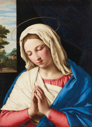 Giovanni Battista Salvi da Sassoferrato - The Madonna at prayer a landscape beyond.webp