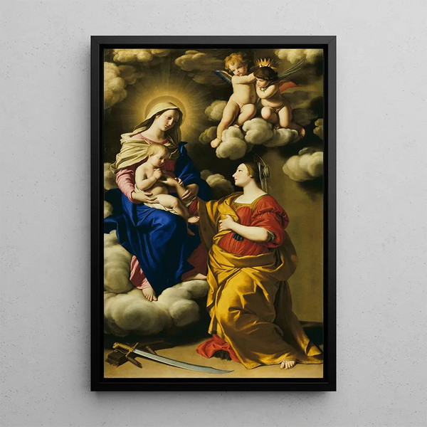 Giovanni Battista Salvi da Sassoferrato - Det mystiske ægteskab af Saint Catherine — indrammet kunstværk på væggen