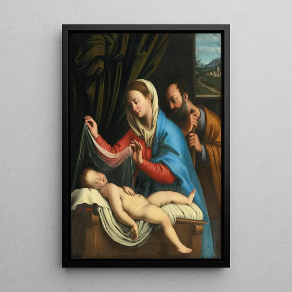 La Vierge et Saint Joseph avec l'Enfant Jésus endormi - Giovanni Battista Salvi da Sassoferrato — indrammet kunstværk på væggen
