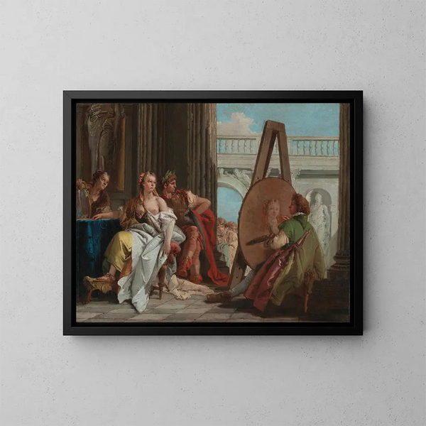 Alexandre den Store og Campaspe i Apelles' værksted - Giovanni Battista Tiepolo — indrammet kunstværk på væggen