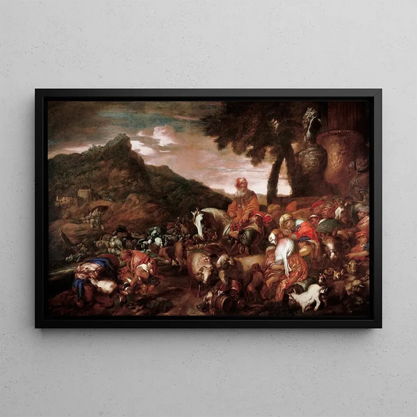 Voyage de la Famille d'Abraham - Giovanni Benedetto Castiglione — indrammet kunstværk på væggen