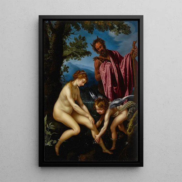 Vénus, Cupidon og Pan - Giovanni Biliverti — indrammet kunstværk på væggen