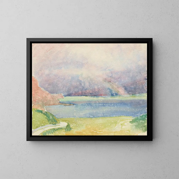 Vue de Maloja sur le lac de Sils avec arc-en-ciel - Giovanni Giacometti — indrammet kunstværk på væggen