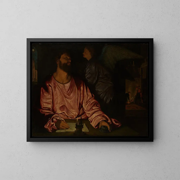 Matthæus og englen - Giovanni Girolamo Savoldo — indrammet kunstværk på væggen