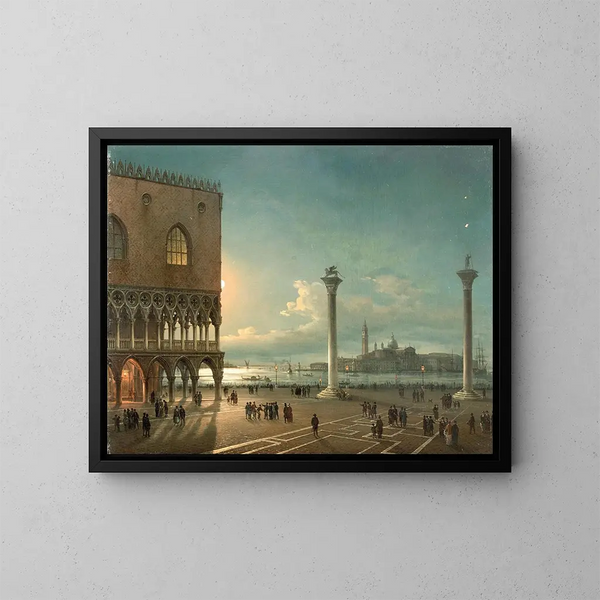 La Piazzetta de San Marco ved måneskin i Venedig - Giovanni Grubacs — indrammet kunstværk på væggen