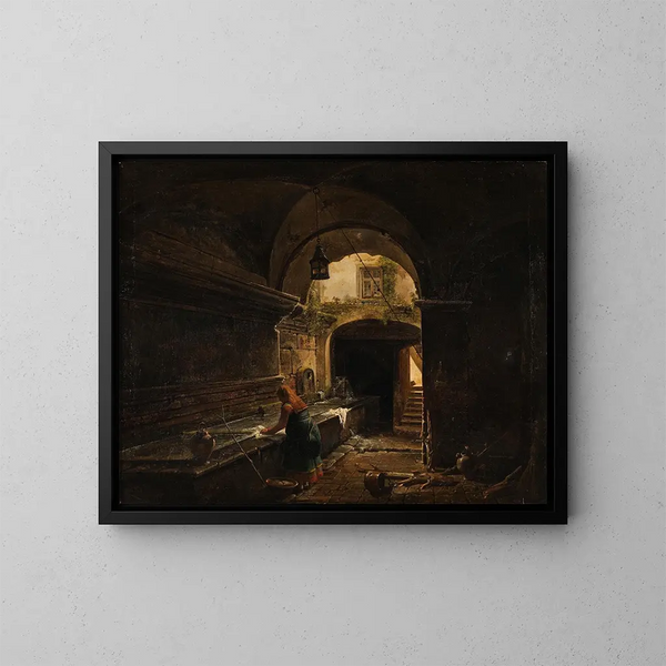 L'aqueduc romain Aqua Vergine i gården ved nr. 12 på via del Nazareno - Giovanni Lazzarini — indrammet kunstværk på væggen