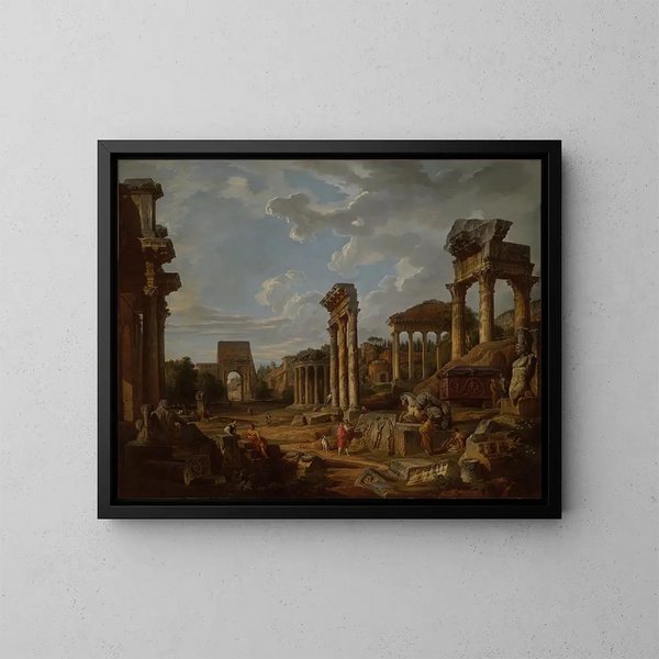 En caprice du Forum romain - Giovanni Paolo Panini — indrammet kunstværk på væggen