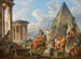En fantasi med Sankt Paul prædiken til Romerne med Vesta-templet og Caius Cestius' pyramide - Giovanni Paolo Panini — visning af kunstværket