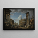 Et arkitektonisk indskydelse med figurer blandt romerske ruiner - Giovanni Paolo Panini — indrammet kunstværk på væggen