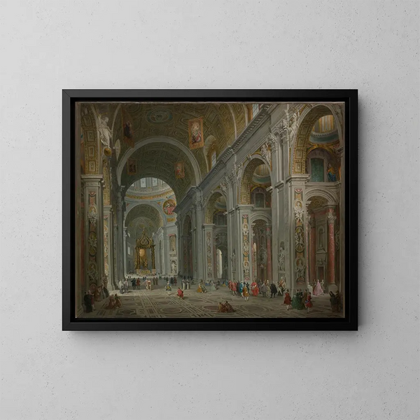 Indendørs maleri af Sankt Peter's Basilica i Rom - Giovanni Paolo Panini — indrammet kunstværk på væggen