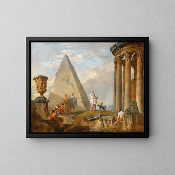 Ruiner med en kvinde, der prædiker - Giovanni Paolo Panini — indrammet kunstværk på væggen