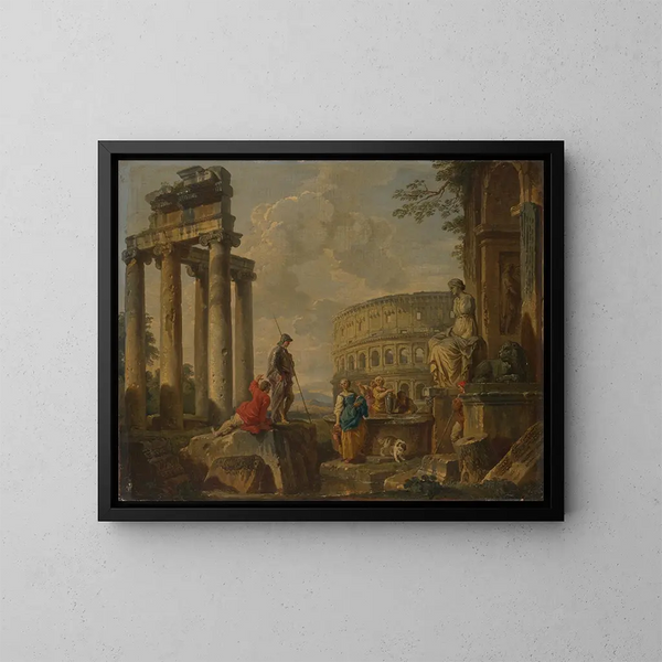 Le Colisée parmi les ruines romaines - Giovanni Paolo Panini — indrammet kunstværk på væggen