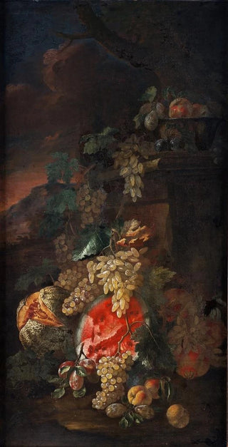 Giovanni Paolo Spadino - Fruit Piece with a Landscape Background.webp
