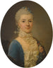 Portrait af en dame iført en blå kjole og en blondekrave - Giuseppe Baldrighi — visning af kunstværket