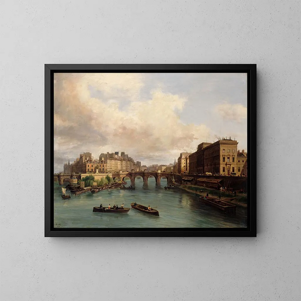L'île de la Cité og Quai Conti set fra Arts-broen - Giuseppe Canella — indrammet kunstværk på væggen