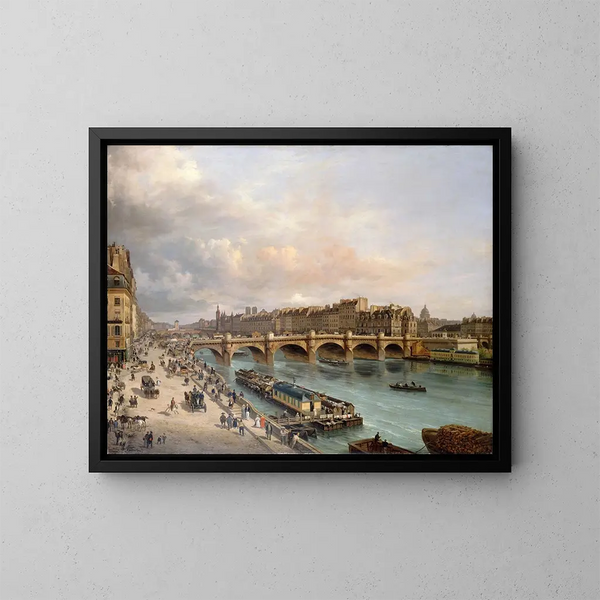 La Cité og Pont Neuf set fra Quai du Louvre - Giuseppe Canella — indrammet kunstværk på væggen
