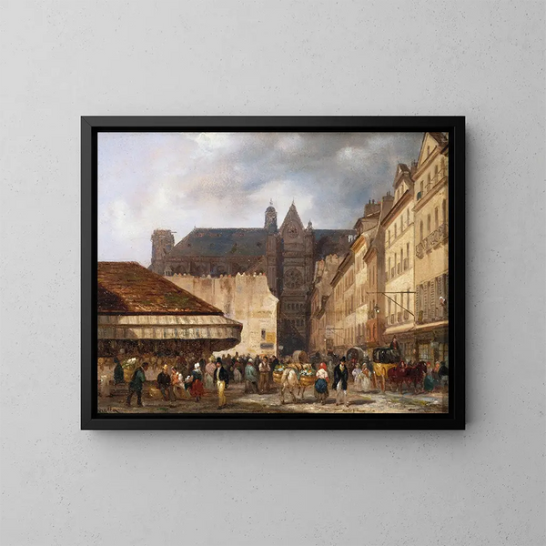 La rue des Prouvaires og kirken Saint-Eustache - Giuseppe Canella — indrammet kunstværk på væggen
