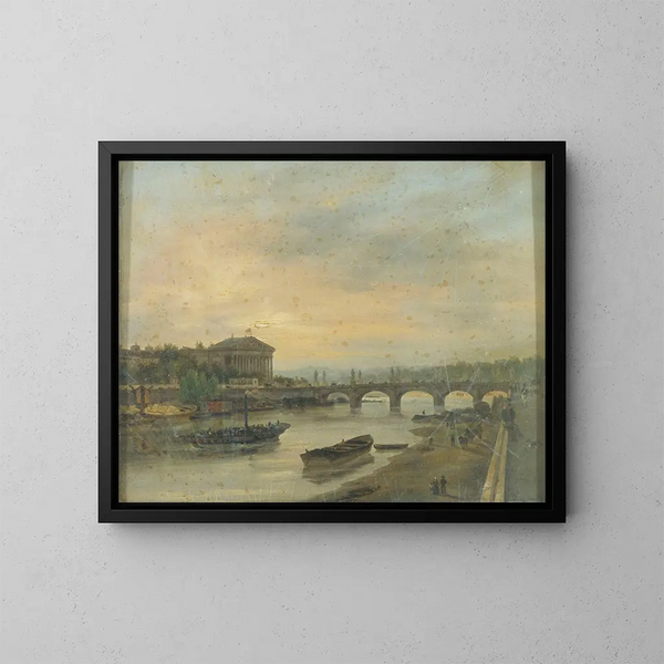 maleriet Le Palais Bourbon et le pont Louis XVI, pont de la Concorde - Giuseppe Canella — indrammet kunstværk på væggen