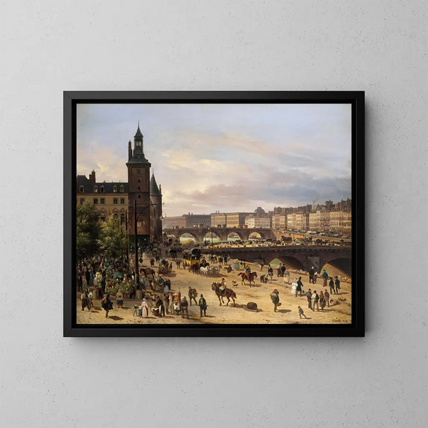 Le marché aux fleurs, la Tour de l'Horloge, le Pont au Change og le Pont Neuf - Giuseppe Canella — indrammet kunstværk på væggen