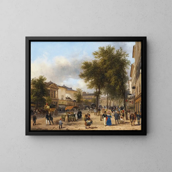 Paris, udsigt over Théâtre des Variétés på Boulevard Montmartre - Giuseppe Canella — indrammet kunstværk på væggen