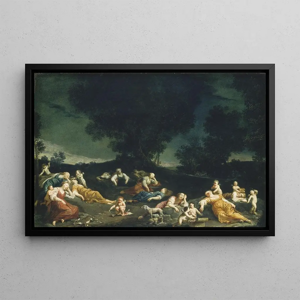 Cupidons désarmant des nymphes endormies - Giuseppe Maria Crespi — indrammet kunstværk på væggen