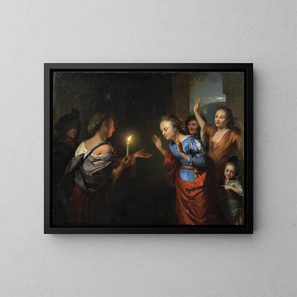 La parabole de la pièce d'argent perdue - Godfried Schalcken — indrammet kunstværk på væggen