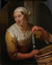 Kvinde der sælger sild - Godfried Schalcken — visning af kunstværket