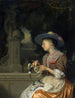 Kvinde, der fletter en blomsterkrans - Godfried Schalcken — visning af kunstværket