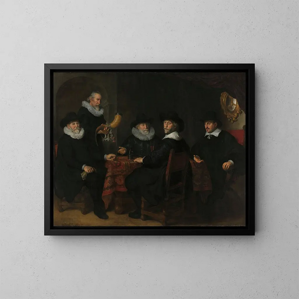 Quatre gouverneurs de la garde civique des arquebusiers d'Amsterdam 1642 - Govert Flinck — indrammet kunstværk på væggen