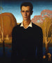 Arnold Pyle foran en flod med to mænd, der bader nøgne - Grant Wood — visning af kunstværket