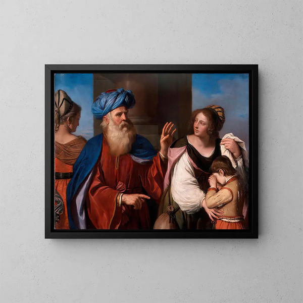 Guercino | Kunsttryk af Abraham jager Agar og Ismael | Maleri — indrammet kunstværk på væggen