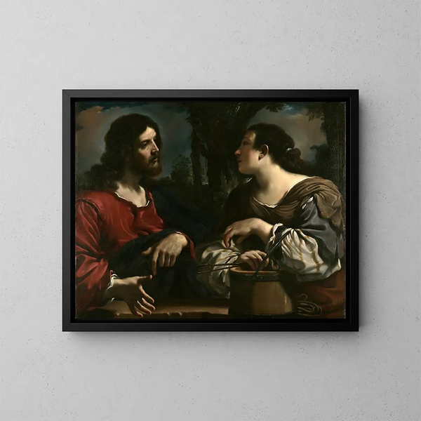 Kristus og samaritanerkvinden - Guercino — indrammet kunstværk på væggen