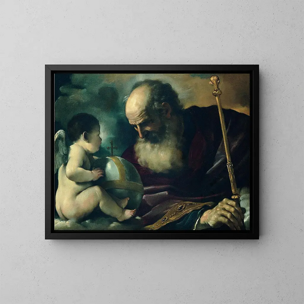 Gud Fader og en engel - Guercino — indrammet kunstværk på væggen