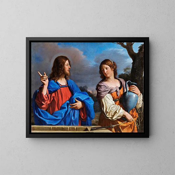 Jesus og den samaritanerske ved brønden - Guercino — indrammet kunstværk på væggen