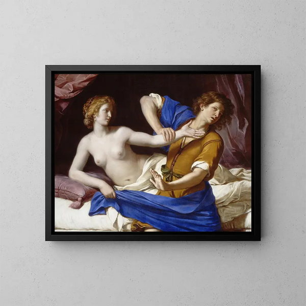 Joseph og Potifars hustru - Guercino — indrammet kunstværk på væggen