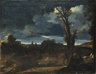 Landskabsmaleri ved måneskin - Guercino — visning af kunstværket