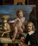 Selvportræt foran et maleri af Amor Fedele - Guercino — visning af kunstværket