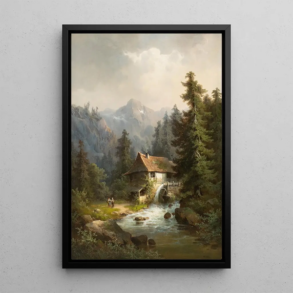 Moulin à vand i bjergene - Guido Hampe — indrammet kunstværk på væggen