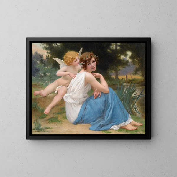 Cupidon og Psyche - Guillaume Seignac — indrammet kunstværk på væggen