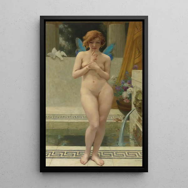 Psyché ved fontænen - Guillaume Seignac — indrammet kunstværk på væggen