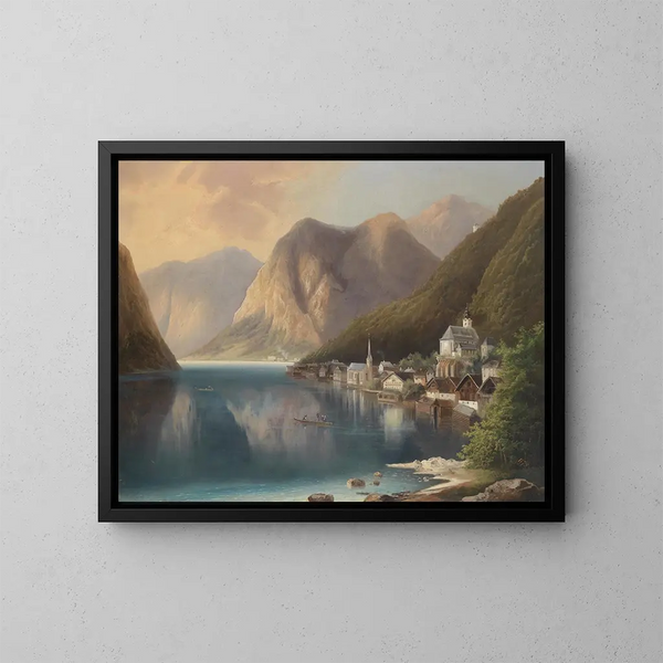 Vue sur Hallstatt - Gustav Barbarini — indrammet kunstværk på væggen