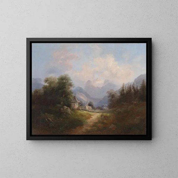 Vallée de montagne med figurer - Gustav Barbarini — indrammet kunstværk på væggen