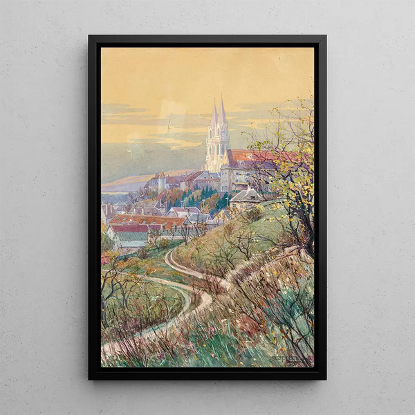 Vue de l'église abbatiale de Klosterneuburg - Gustav Feith — indrammet kunstværk på væggen