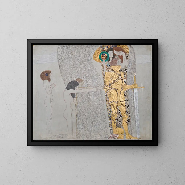 Fresco af Beethoven: Menneskehedens lidelser og Den stærkt bevarede, panel 3 væg side venstre - Gustav Klimt — indrammet kunstværk på væggen