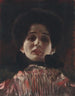 Dame face mod med plisseret kjole - Gustav Klimt — visning af kunstværket